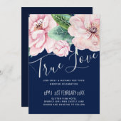 ネイビーブルーピンクモダンフローラ結婚ズ予算 (正面/裏面)