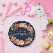 ネイビーブルーピンクレッドフローラカスタムベビーシャワー ペーパープレート (パーティー)