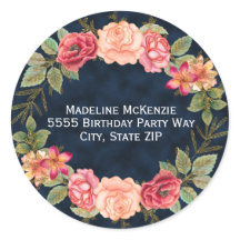 ネイビーブルーピンクレッドフローラ封筒ステッカー