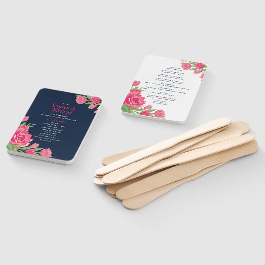 ネイビーブルーピンクローズフラワーブーケ結婚フローラ ハンドファン (組立なし)