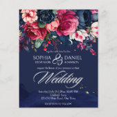 ネイビーブルーピンクローズ結婚式招待状テンプレート (正面)