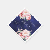 ネイビーブルーピンクローズ花模様エレガント誕生日 スタンダードカクテルナプキン (角)