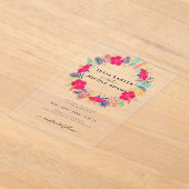 ネイビーブルーピンクワイルドレインフォレストエバーグリーン結婚ズ アクリル招待状 (レイダウン)