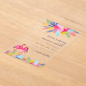 ネイビーブルーピンクワイルドレインフォレストエバーグリーン結婚ズ アクリル招待状 (レイダウン)