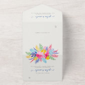 ネイビーブルーピンクワイルドレインフォレストエバーグリーン結婚ズ オールインワン招待状 (外側)