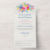 ネイビーブルーピンクワイルドレインフォレストエバーグリーン結婚ズ オールインワン招待状 (内側)