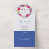ネイビーブルーピンクワイルドレインフォレストエバーグリーン結婚ズ オールインワン招待状 (内側)