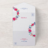 ネイビーブルーピンクワイルドレインフォレストエバーグリーン結婚ズ オールインワン招待状 (外側)