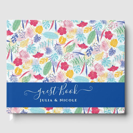 ネイビーブルーピンクワイルドレインフォレストエバーグリーン結婚ズ ゲストブック (正面)