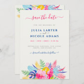 ネイビーブルーピンクワイルドレインフォレストエバーグリーン結婚ズ セーブザデート (正面/裏面)