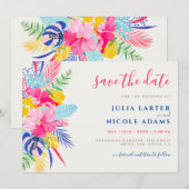 ネイビーブルーピンクワイルドレインフォレストエバーグリーン結婚ズ セーブザデート (正面/裏面)