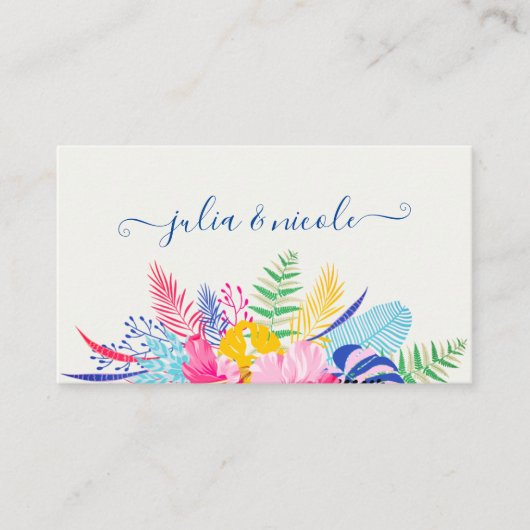 ネイビーブルーピンクワイルドレインフォレストエバーグリーン結婚ズ プレイスカード (正面)