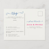 ネイビーブルーピンクワイルドレインフォレストエバーグリーン結婚ズ ポストカード (裏面)