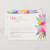 ネイビーブルーピンクワイルドレインフォレストエバーグリーン結婚ズ 出欠カード (正面/裏面)