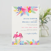 ネイビーブルーピンクワイルドレインフォレストエバーグリーン結婚ズ 招待状 (スタンド正面)
