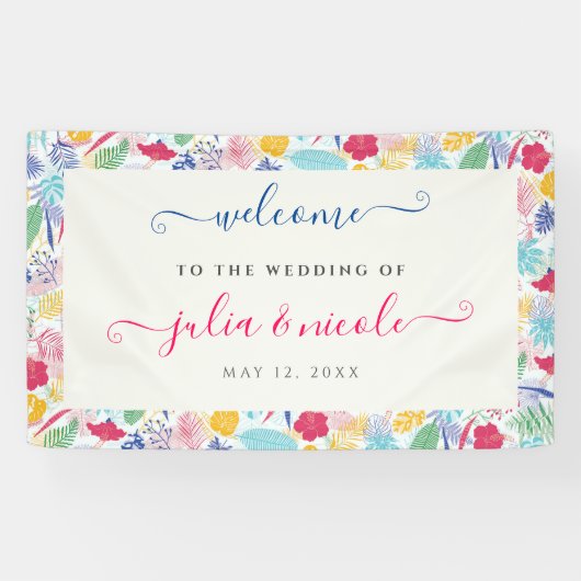 ネイビーブルーピンクワイルドレインフォレストエバーグリーン結婚ズ 横断幕 (横)