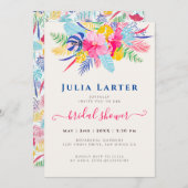 ネイビーブルーピンクワイルドレインフォレストブライダルシャワー 招待状 (正面/裏面)