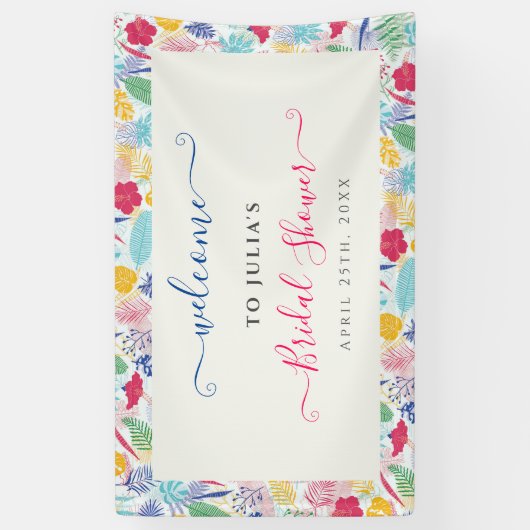 ネイビーブルーピンクワイルドレインフォレストブライダルシャワー 横断幕 (縦)