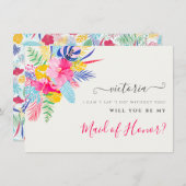 ネイビーブルーピンクワイルドレインフォレスト花嫁カード メニュー (正面/裏面)