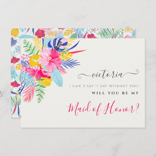 ネイビーブルーピンクワイルドレインフォレスト花嫁カード メニュー (正面/裏面)