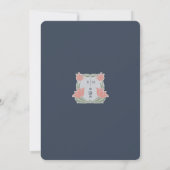 ネイビーブルーピンクヴィンテージアールヌーボー結婚フローラ 招待状 (裏面)