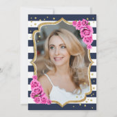 ネイビーブルーピンク写真50誕生日 招待状 (裏面)