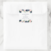 ネイビーブルーピンク水色フローラ結婚ズシール スクエアシール (バッグ)