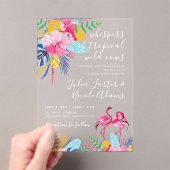 ネイビーブルーピンク熱帯雨林結婚の アクリル招待状 (インサイチュ (ポータブル))