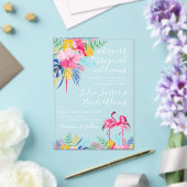 ネイビーブルーピンク熱帯雨林結婚の アクリル招待状 (インサイチュ (ウェディング))