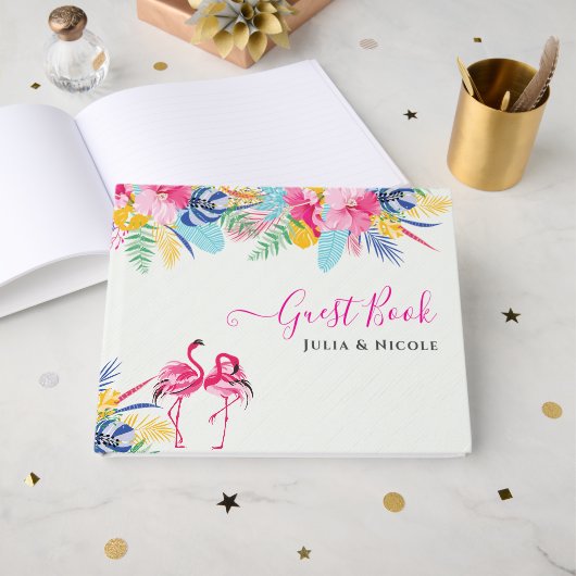 ネイビーブルーピンク熱帯雨林結婚の ゲストブック (正面見開き)