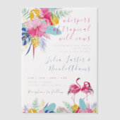 ネイビーブルーピンク熱帯雨林結婚の ベラム紙招待状 (正面)