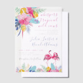 ネイビーブルーピンク熱帯雨林結婚の ベラム紙招待状 (オフセット)