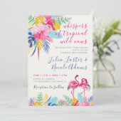ネイビーブルーピンク熱帯雨林結婚の 招待状 (スタンド正面)