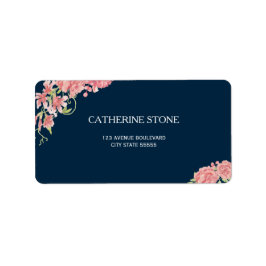 ネイビーブルーピンク牡丹の花エレガントな結婚式 ラベル