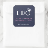 ネイビーブルーピンク私のカップル結婚のハッシュタグスクエア スクエアシール (バッグ)