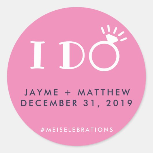 ネイビーブルーピンク私のカップル結婚のハッシュタグラウンド ラウンドシール (正面)