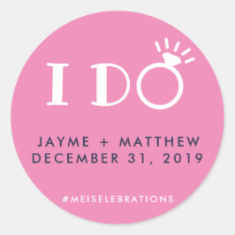 ネイビーブルーピンク私のカップル結婚のハッシュタグラウンド ラウンドシール