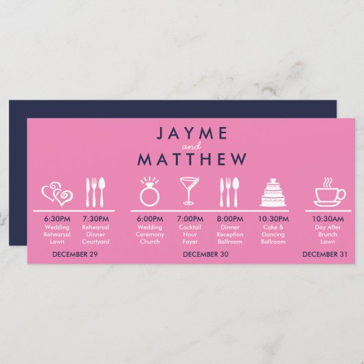 ネイビーブルーピンク結婚クのタイムラインへようこそバッグ (正面/裏面)