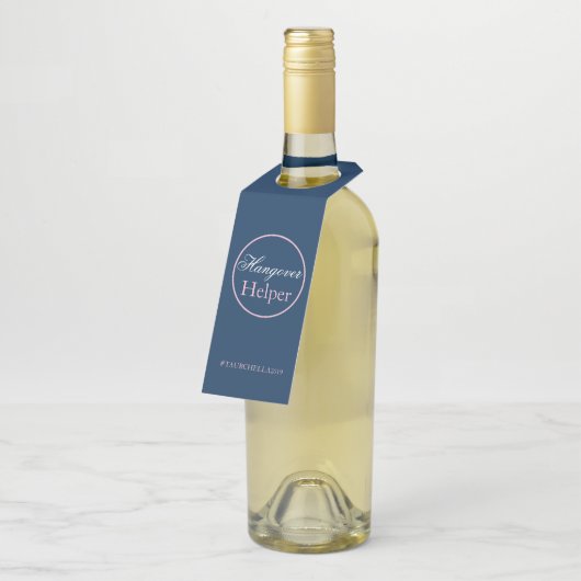 ネイビーブルーピンク結婚クの二日酔いヘルパーラベルハッシュタグ ボトルネックタグ (アングル)