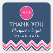 ネイビーブルーピンク結婚シボロンありがとうステッカー スクエアシール (正面)