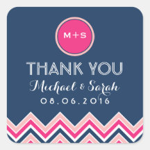 ネイビーブルーピンク結婚シボロンありがとうステッカー