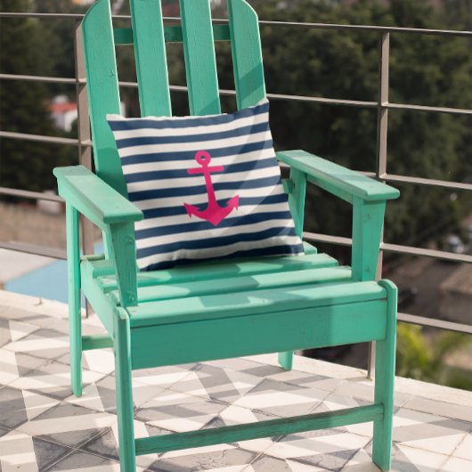 ネイビーブルーピンク航海のいかりストライプ クッション