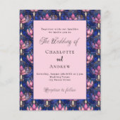 ネイビーブルーピンク花模様レトロ結婚式招待状 チラシ (正面)