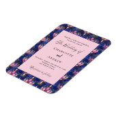 ネイビーブルーピンク花模様レトロ結婚式招待状 マグネット (左側)