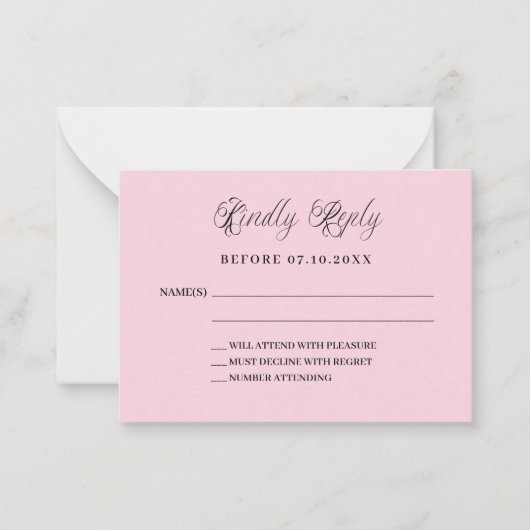 ネイビーブルーピンク花模様結婚の応答RSVP ノートカード (正面)