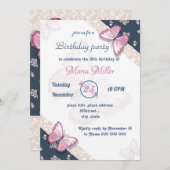 ネイビーブルーピンク蝶の誕生日パーティー (正面/裏面)