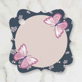 ネイビーブルーピンク蝶フローラ ファンシー フェイバータグ