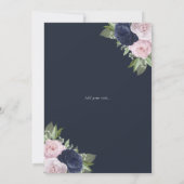 ネイビーブルーピンク赤面金ゴールドフローラブライダルシャワー 招待状 (裏面)