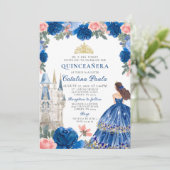 ネイビーブルーピンク金ゴールドティアラプリンセスキンセアニラ 招待状 (スタンド正面)