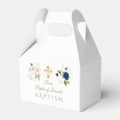 ネイビーブルーピンク金ゴールド花双生児バプテスマ フェイバーボックス (正面サイド)